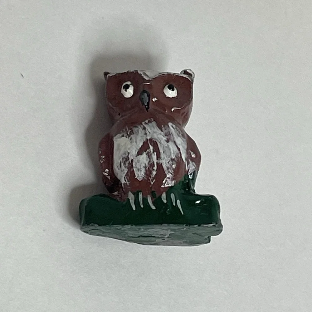 Vintage Lot of 3 Miniature Ceramic Clay & One Metal Owl Eagle Figurines Bird